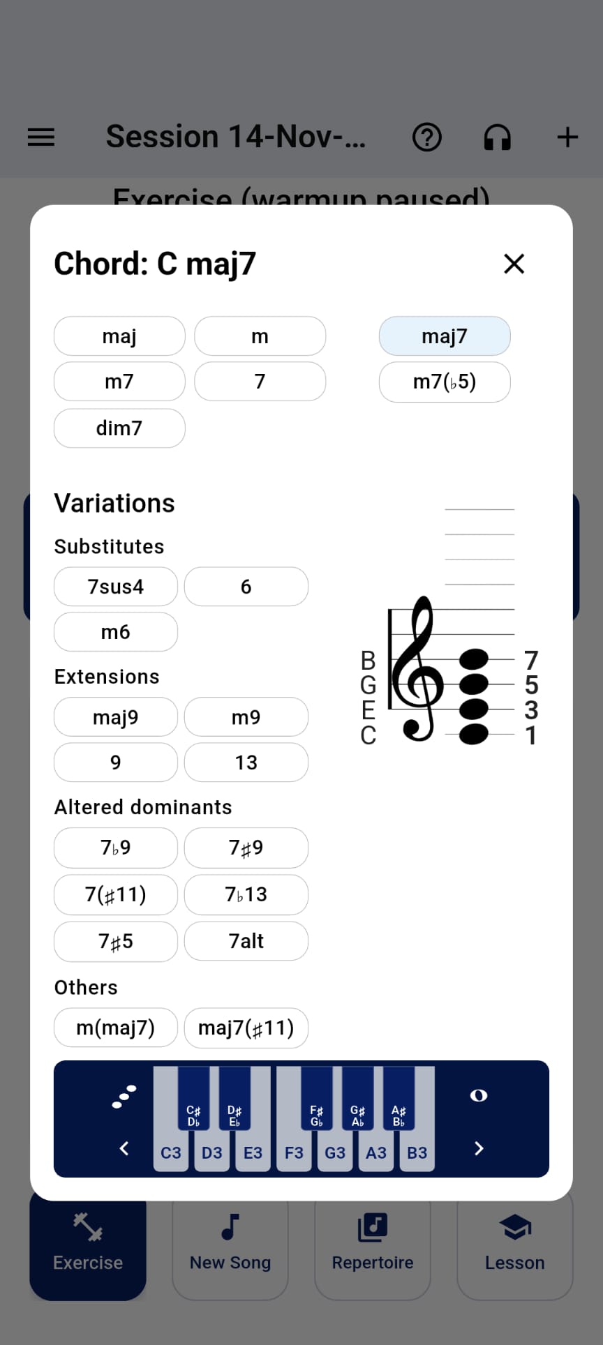 JazzX Pitch Tool - Chord Mode