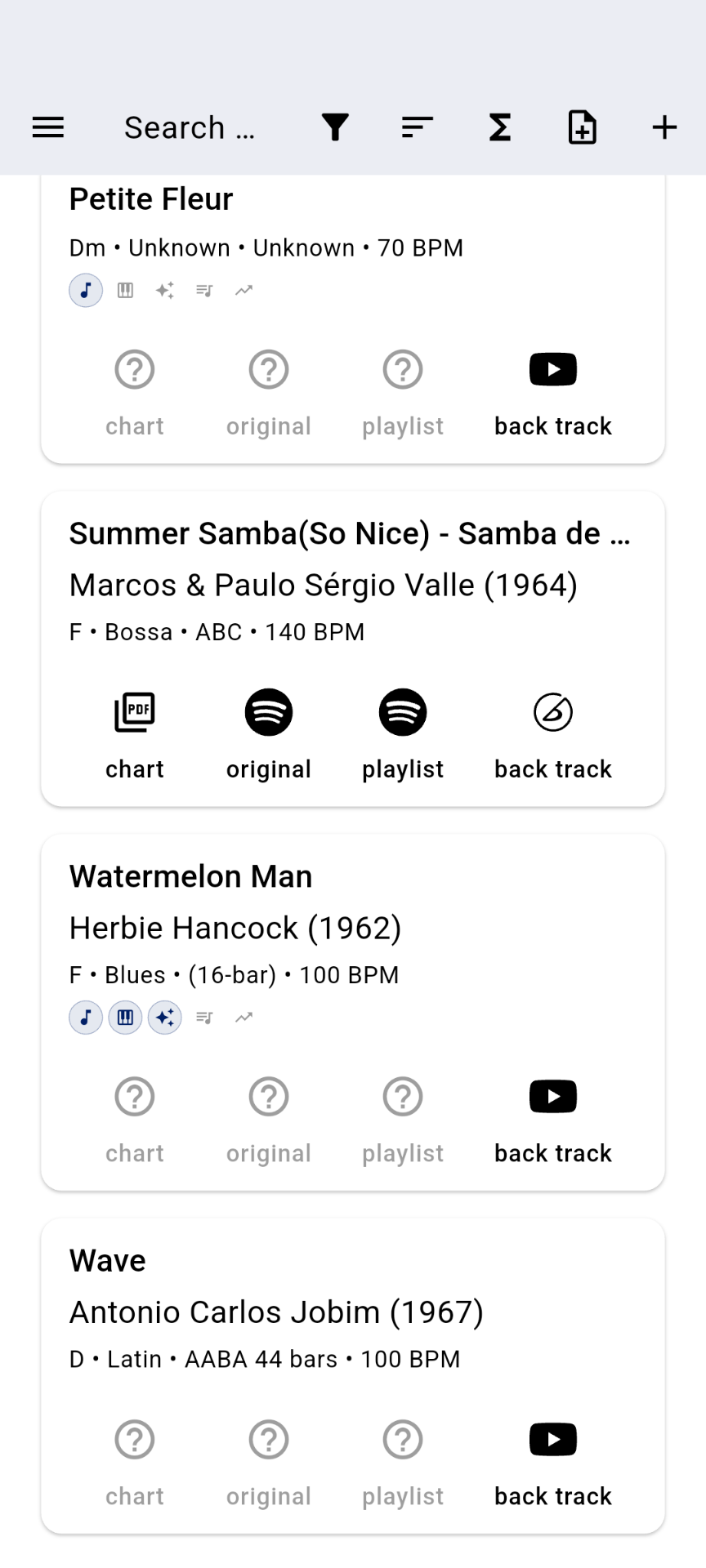 JazzX Songs Interface