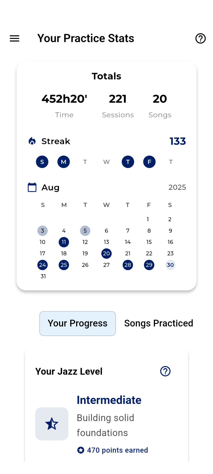JazzX Practice Streak